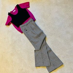 PINKO wool blend cropped flare trousers with slanted side pockets, belt loops.